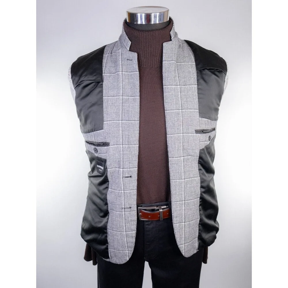 Express Extra Slim Plaid Blazer Sport Coat Sz 38S Two Button Wool/Cotton Jacket